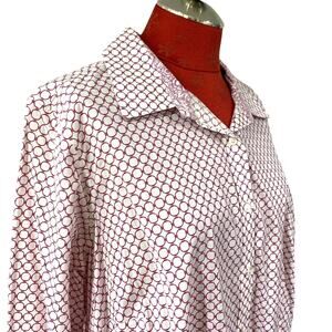 Talbots 18W Blouse Shirt Wrinkle Resistant Button Front Pink & White Long Sleeve